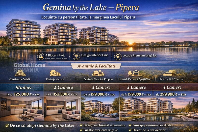 Gemina by the Lake - Pipera Plaza - Rond OMV || Studio - 2 - 3  - 4 Camere